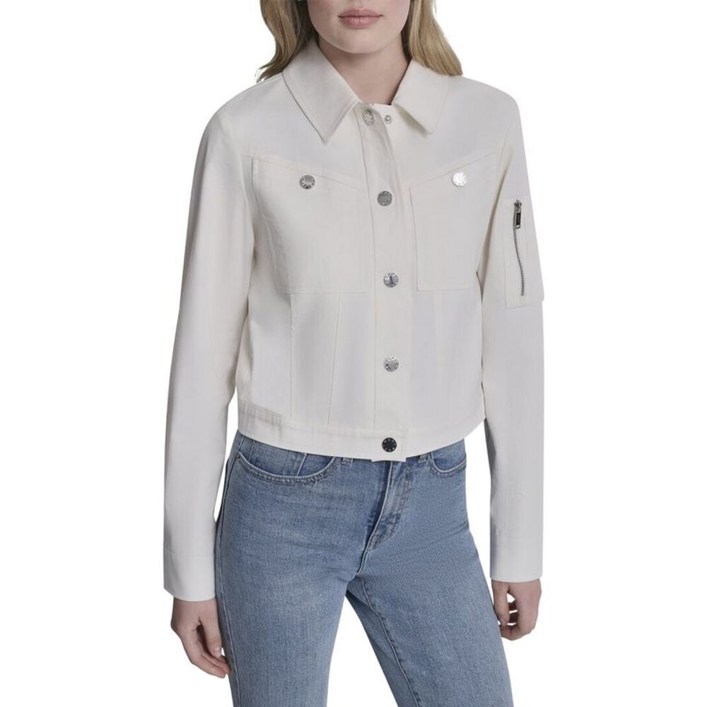 Dkny Womens Twill Trucker Jacket, White